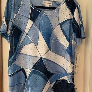 Alfred Dunner Blue Graphic Short Sleeve T-Shirt